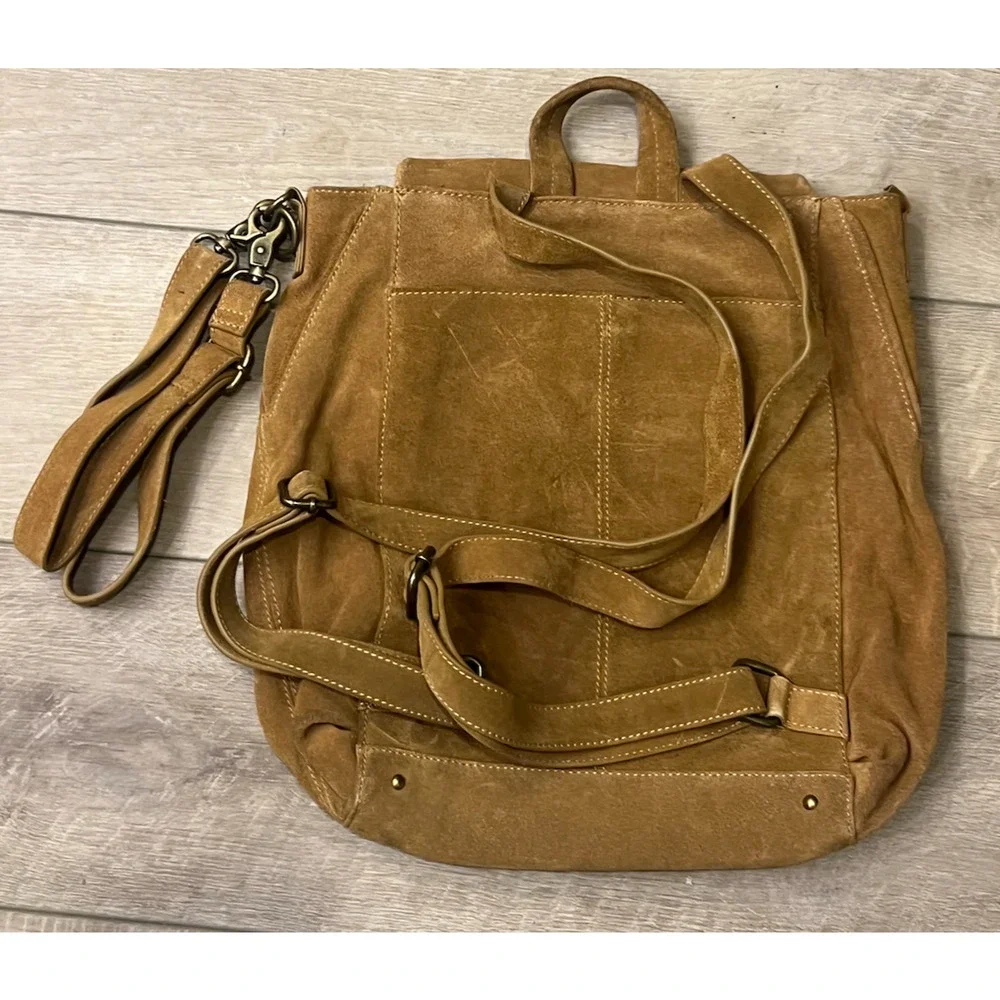 FREE PEOPLE BROWN CAMILLA CONVERTIBLE SUEDE LEATHER SHOULDER BAG BACKPACK
